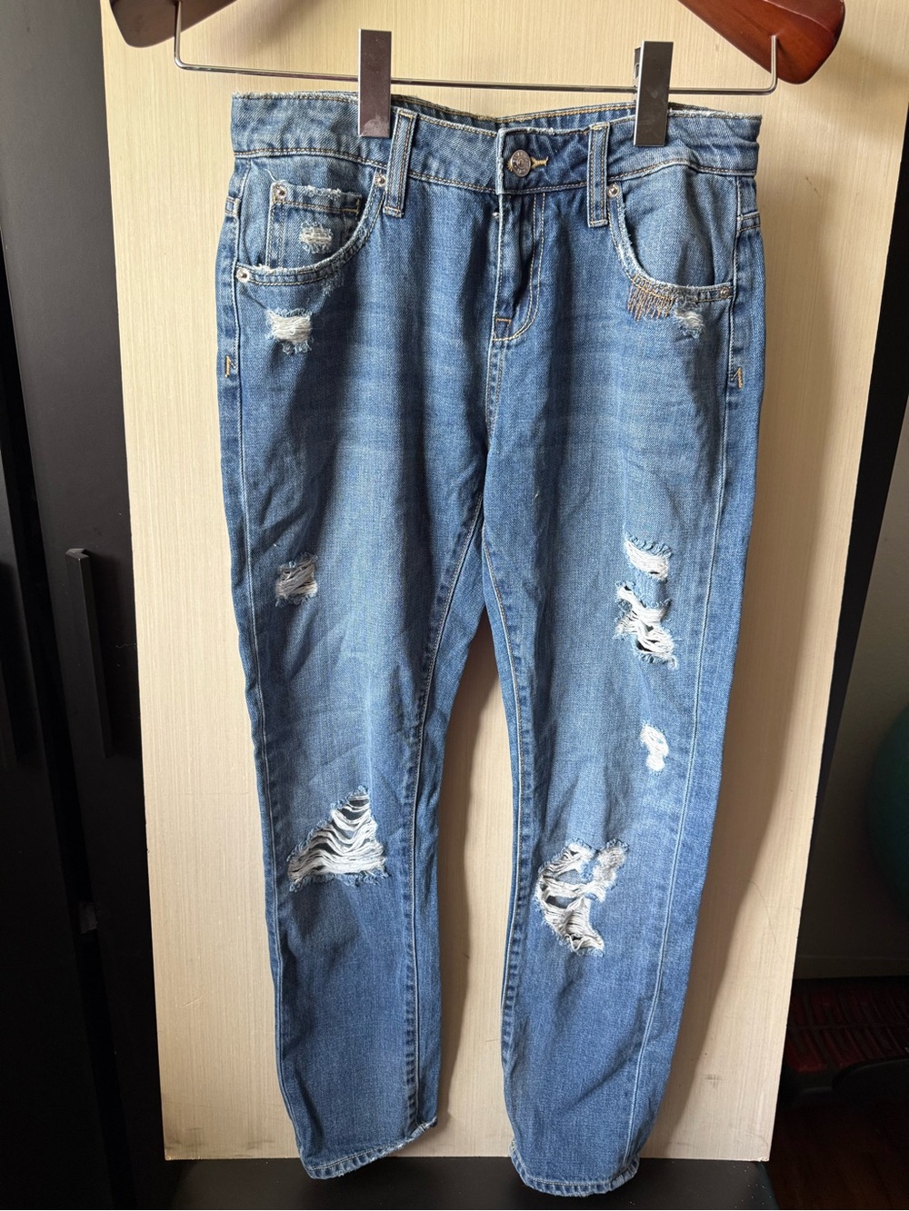 Zara Light Blue Distressed Boyfriend Jeans